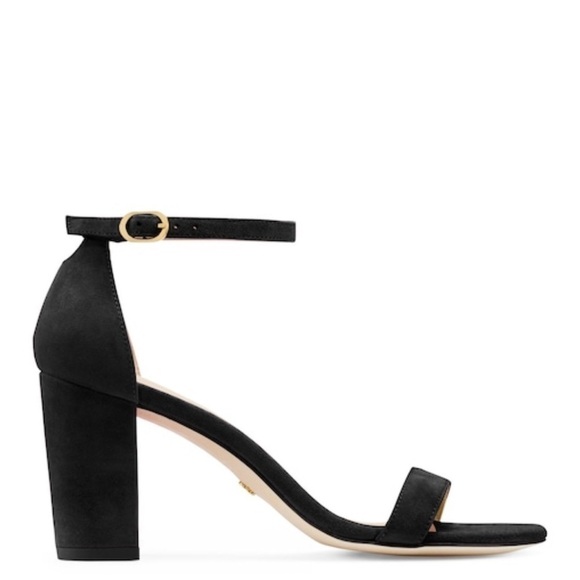 Stuart Weitzman NearlyNude Black suede ankle strap block heel sandals Sz 10.5 - Picture 2 of 16